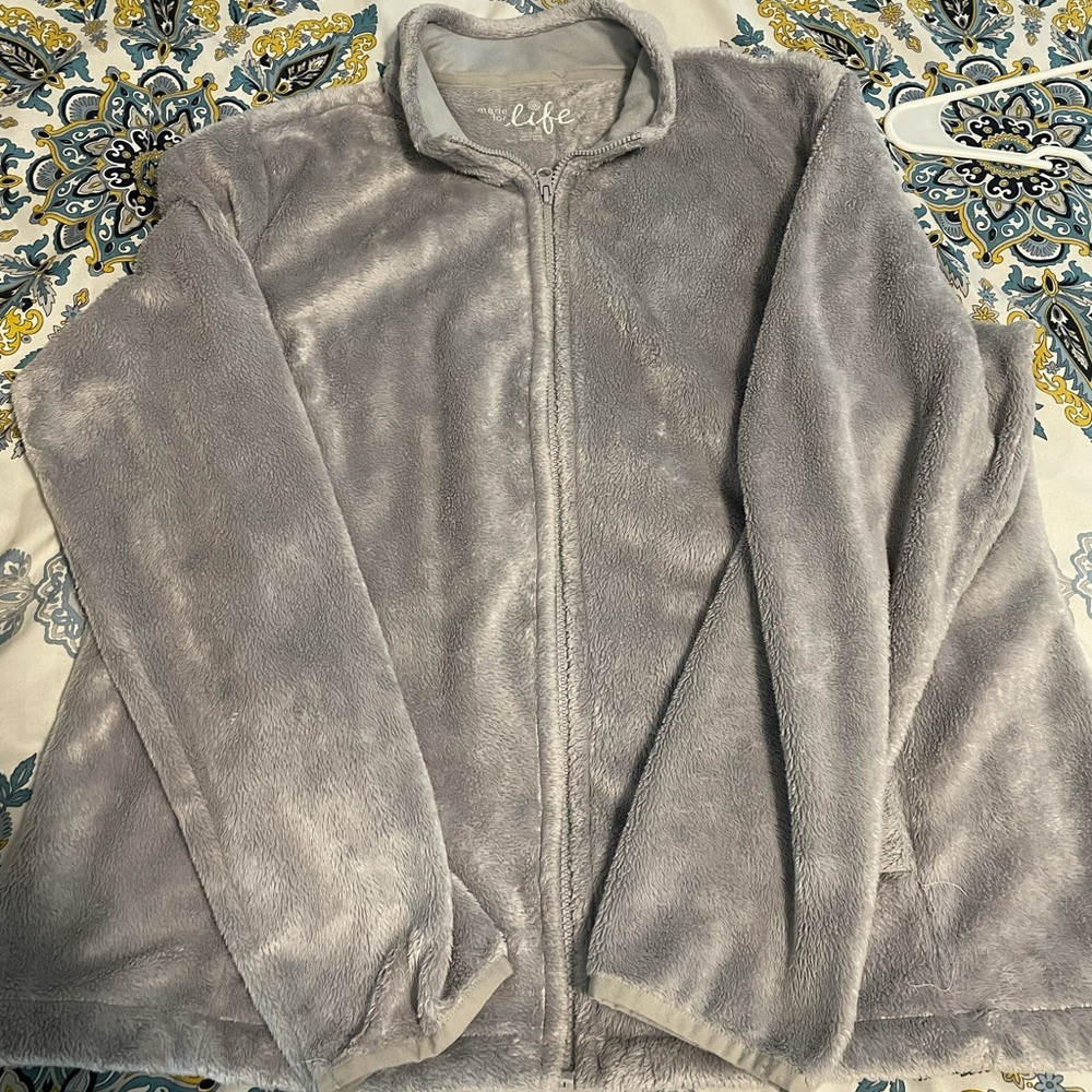 Super soft fuzzy fleece zip jacket